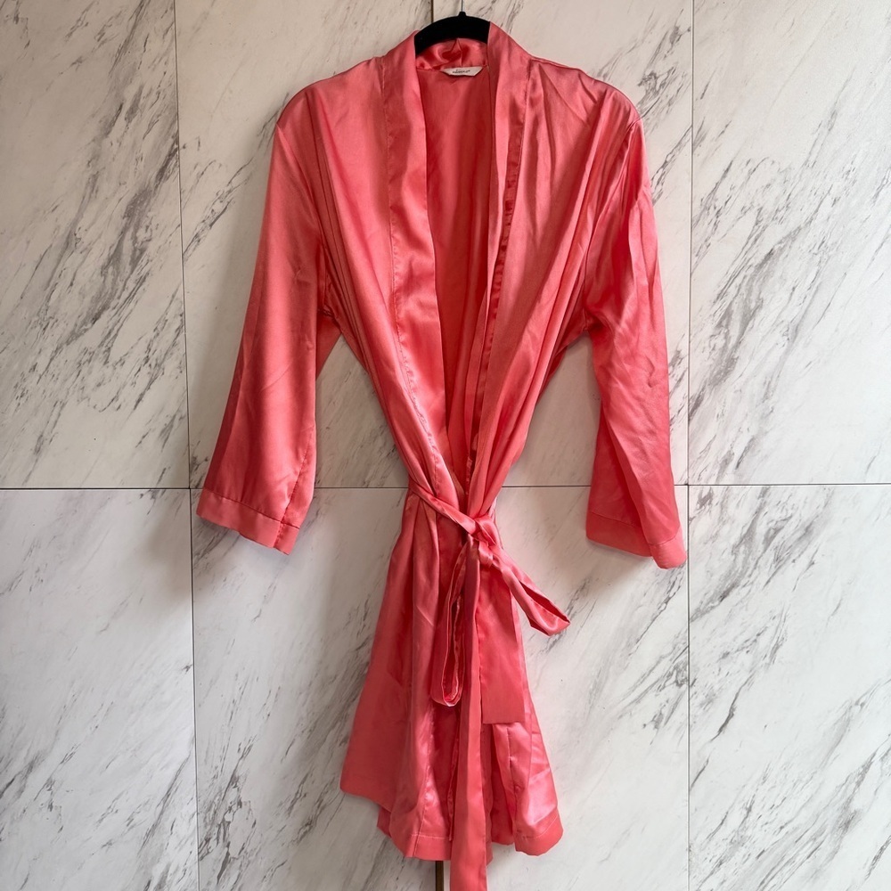Adonna Pink Satin Wrap Kimono Style Loungewear Robe SZ M